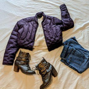 Eddie Bauer Quilted Goose Down Jacket- Plum, Size L
